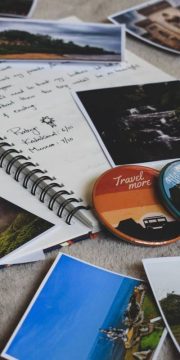 assorted photos and notebook